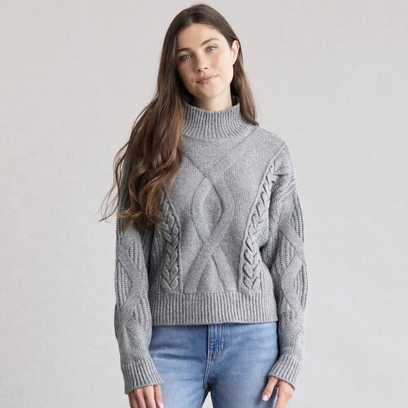 Elizabeth & James Heather Grey Cable-Knit Turtleneck Sweater Size M - Picture 1 of 7